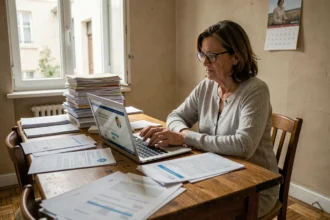 Propriétaire examinent des documents administratifs liés à la déclaration de location et aux aides au logement CAF