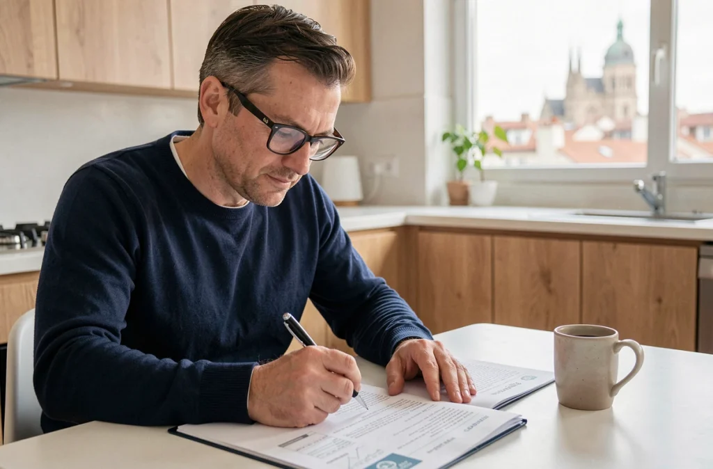 Homme signant un compromis de vente pour un premier achat immobilier à Lyon