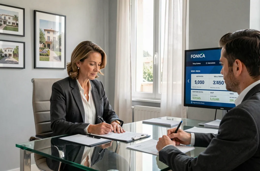 Conseillère Foncia Aix-en-Provence signant un mandat de gestion locative avec un propriétaire