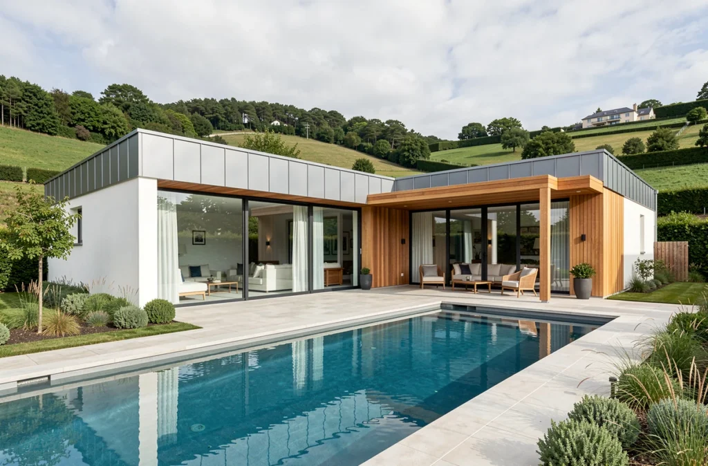 Maison haut de gamme avec piscine privée et architecture contemporaine réalisée par le Groupe Karsuntex au Pays Basque