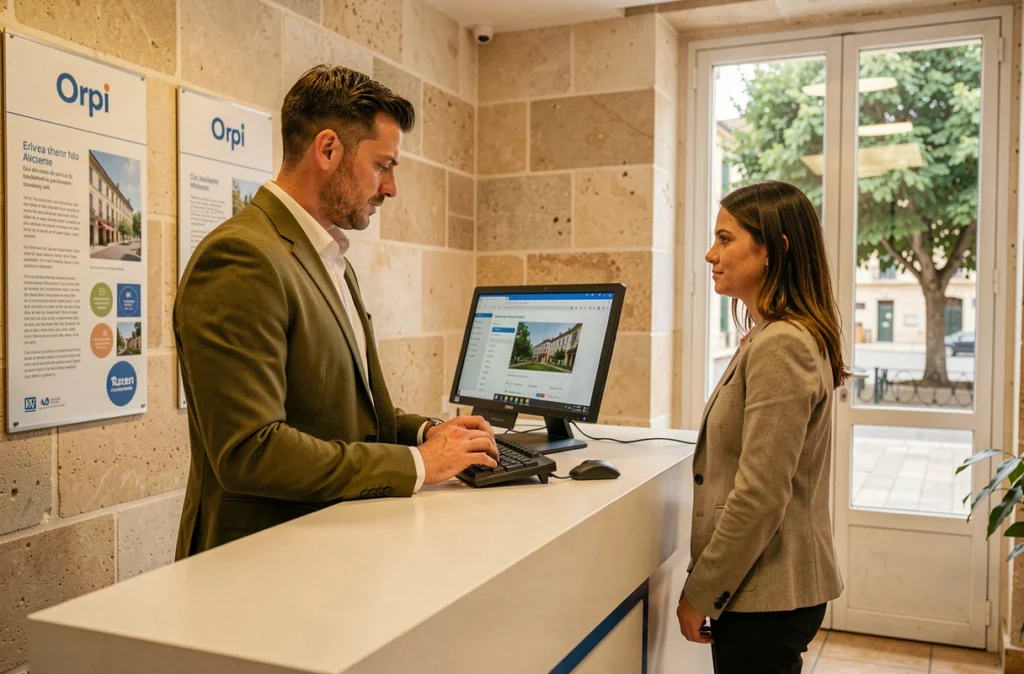 Agent Orpi Aix-en-Provence consultant des annonces de location avec une cliente